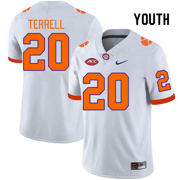 Youth Clemson Tigers Avieon Terrell #20 College White NCAA Authentic Football Stitched Jersey 23MG30MS